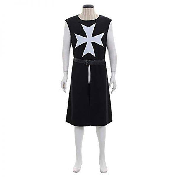 Mens Medieval Knights Costume Battle Warrior War Cosplay Crusade Black Long Tunic Shirt Robe Coat Gothtopia https://gothtopia.com