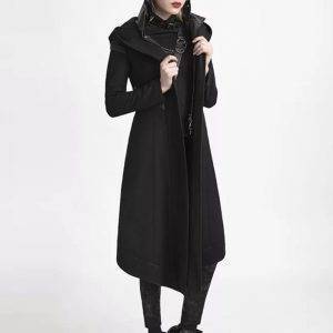 Unique Female Casual Black Long Coat – Gothic -Plus Size S-5XL Slim Hooded Overcoat Gothtopia https://gothtopia.com