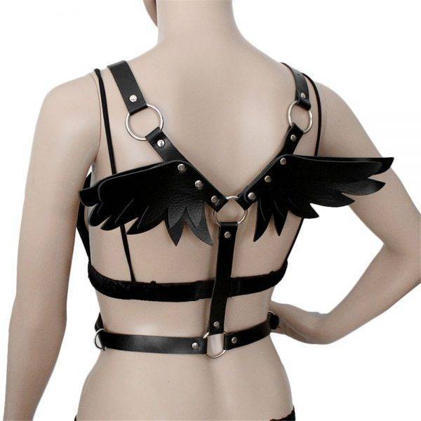 Gothic Black Angel Wings Leather Harness For Women Sexy Lingerie Bra Cage Gothtopia https://gothtopia.com