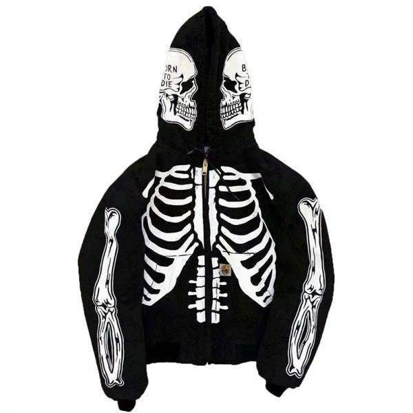 Men’s ‘Born to Die’ Hi Street Cardigan Hoodies Skull Painted Streetwear S-4XL Gothtopia https://gothtopia.com