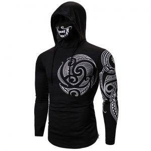 Gothic Tribal Long Sleeves Printed Hoodie with Skull Masked Hood – Size: S-2XL Gothtopia https://gothtopia.com