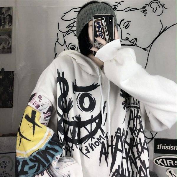 Women’s Gothic Hip Hop Sweatshirt Cartoon Print Punk Oversize Hoodies M-2XL Gothtopia https://gothtopia.com