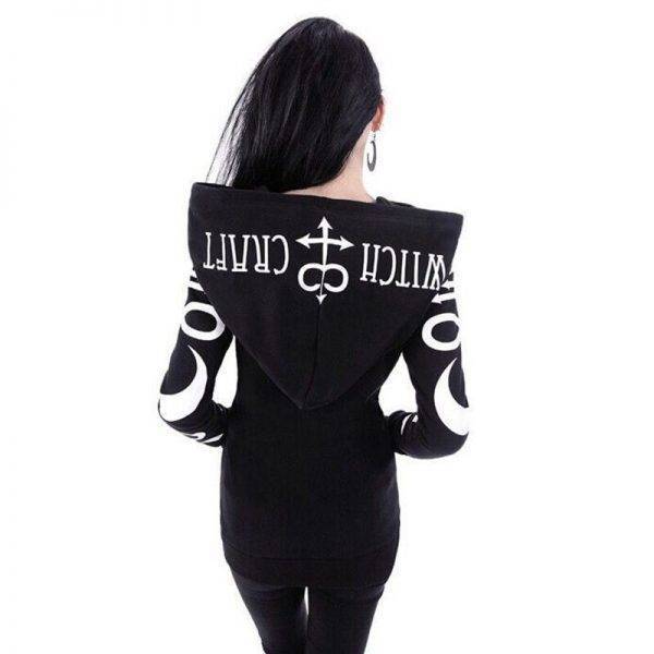 Women’s Gothic Punk Zip up Long Sleeve Hoodies Moon and Letter Print S-2XL Gothtopia https://gothtopia.com