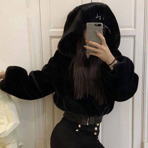 Goth Black Overcoat Streetwear Zip Up High Waist Women’s Hoodie Long Sleeve Top SML Gothtopia https://gothtopia.com