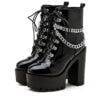 Black Gothic Women’s Autumn Ankle Boots – High Heels Sexy Chain Punk Patent Leather Boots Gothtopia https://gothtopia.com
