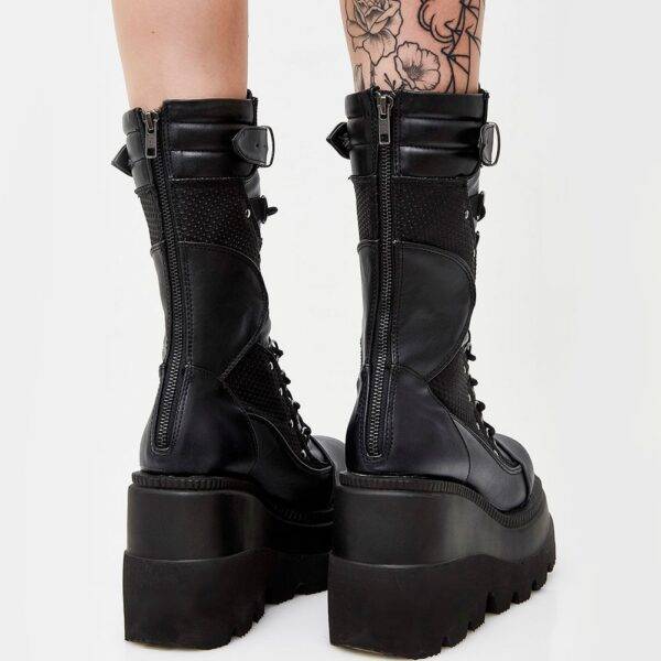 Gothic Platform Mid-Calf Winter Boots- Comfy Woman’s Motorcycle Boots Gothtopia https://gothtopia.com