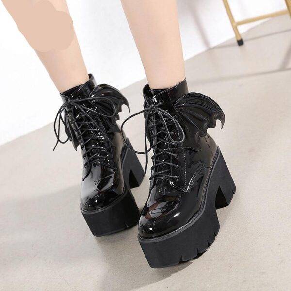 Angel Wing Punk Gothic Sexy Ankle Boots High Heels Patent Leather Women’s Platform Boots Gothtopia https://gothtopia.com
