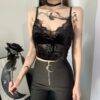 Casual Sexy Black Floral Lace Hem V-neck Sleeveless Gothic Crop Tops Camisole Gothtopia https://gothtopia.com