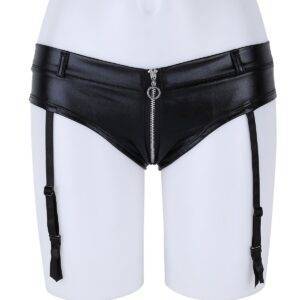 Women’s Wetlook Faux Leather Zipper Crotch Low Rise Mini Briefs with Garters Sexy Panties M-3XL Gothtopia https://gothtopia.com