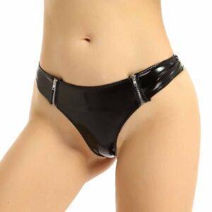 Women’s Lingerie Bikini Shiny Patent Leather Thong Briefs – Low-waisted Sexy Front Zipper Clubwear S-XL Gothtopia https://gothtopia.com