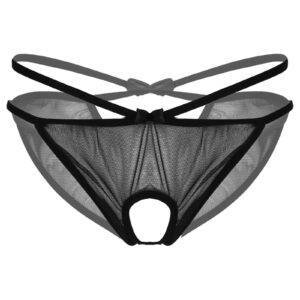 Gothic See-through Mesh Crotchless Briefs Low Waist Cut Out Back Bowknot Panties S-3XL Gothtopia https://gothtopia.com