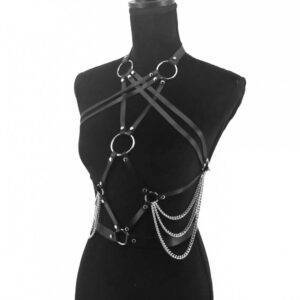 PU Leather Adjustable Sexy Bra-Waist Chain Harness Women’s Belt Lingerie Strappy BDSM Bondage Bra Gothtopia https://gothtopia.com