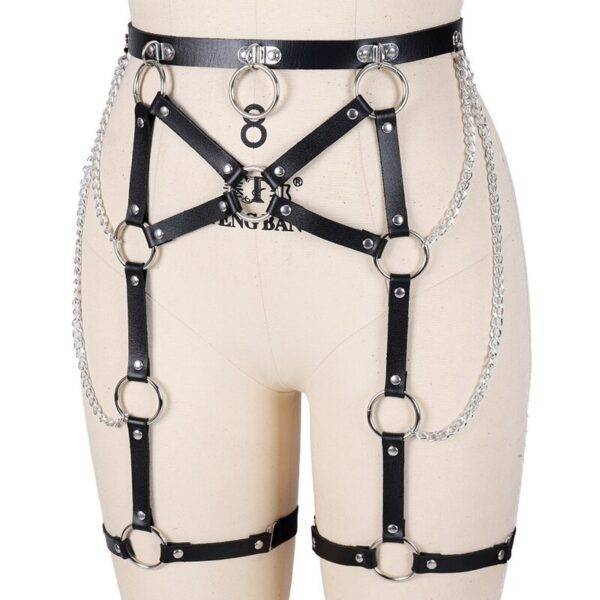 Sexy Leather Thigh Straps Lingerie Gothic Fashion BDSM Bondage Harness Chain Garter Gothtopia https://gothtopia.com