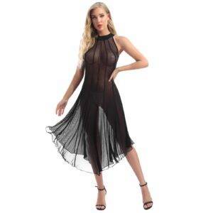 Women’s Elegant Gothic See-through Lingerie Mesh Sleeveless Sexy Dress with Mock Neck Gothtopia https://gothtopia.com
