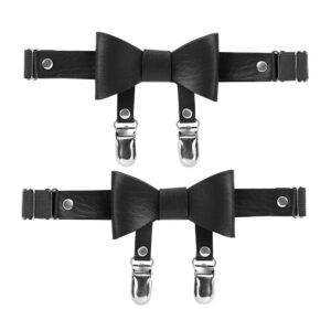 1 Pair PU Leather Bowknot Adjustable Harness Leg Garter Belts with Duck-Mouth Clips Gothtopia https://gothtopia.com