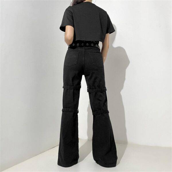 Gothic Alt Cargo Pants Techwear Hip Hop Jeans Lazy Goth Punk Black Denim Trousers Streetwear Gothtopia https://gothtopia.com