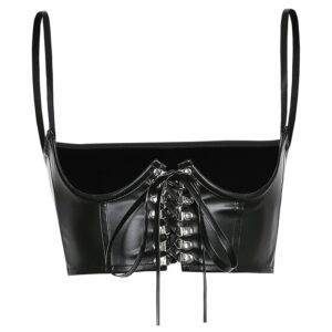 Gothic Dark PU Leather Crop Top for Women – Hook Lace Up Punk Style Tank Top Cummerbunds Corset Gothtopia https://gothtopia.com