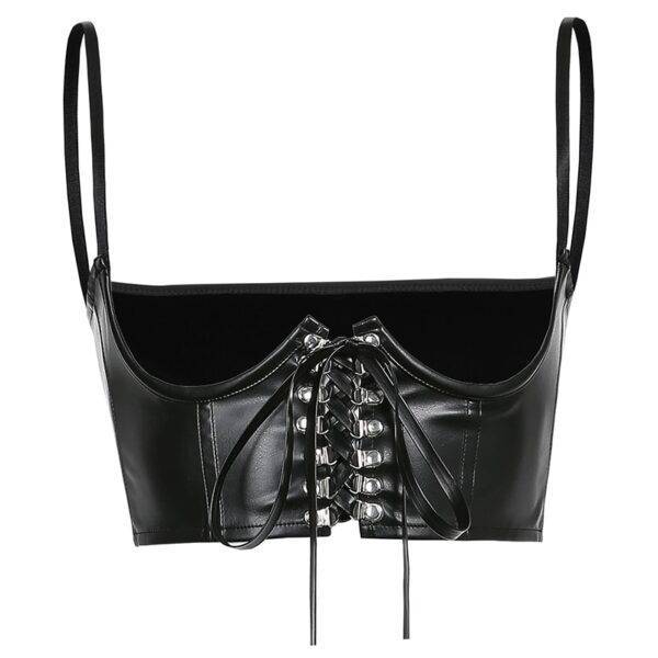 Gothic Dark PU Leather Crop Top for Women – Hook Lace Up Punk Style Tank Top Cummerbunds Corset Gothtopia https://gothtopia.com