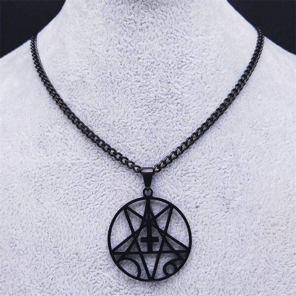 Stainless Steel Inverted Cross Occult Pentagram Black Satanic Gothic Satan Chain Necklace Gothtopia https://gothtopia.com