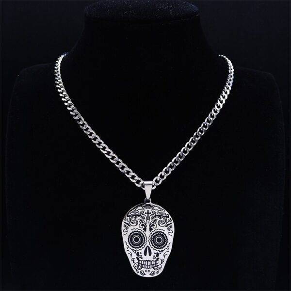 Mexican Bones Skull Stainless Steel Chain Necklace Men/Women Silver Color Statement Necklace Gothtopia https://gothtopia.com