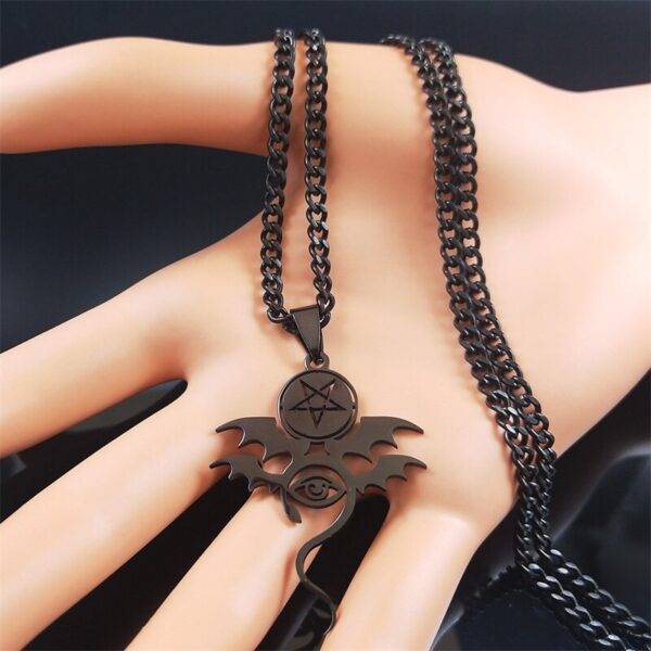 Stainless Steel Inverted Pentagram Eyes Necklaces Chain Women/Men Black Color Snake Necklaces Gothtopia https://gothtopia.com