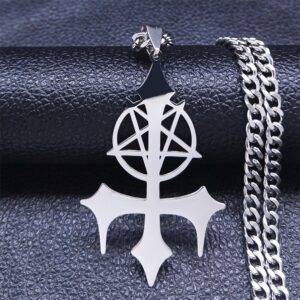 Stainless Steel Pentagram Satan Fork Chain Necklace Men/Women Silver Color Pendant Necklace Gothtopia https://gothtopia.com