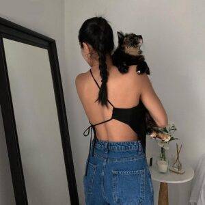 Sexy Club Chic Tailoring Backless One Shoulder Crop Top Street Gothic Tank Top Casual Camisole Gothtopia https://gothtopia.com