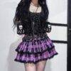Gothic Sexy Women’s Purple Plaid Contrast Color Cross Eyelet Ribbon High Waist Mini Skirt Gothtopia https://gothtopia.com