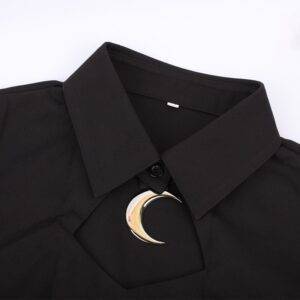 Black Gothic Women Mini Dress – Hollow-out Mesh Patchwork Transparent Long-sleeve Moon Pendant Dark Dress Gothtopia https://gothtopia.com