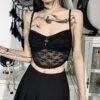 Sexy Gothic Lace Black Women’s Drawstring Transparent Strapless Metal Cross Camisole Short Top Gothtopia https://gothtopia.com