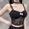 Sexy Summer Gothic Women’s Skull Mesh Strapless Short Length Hollow Out Street Camisole Gothtopia https://gothtopia.com