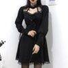 Women’s Hollow Out Lace Spliced Gothic Mini Dress – Lantern Sleeve O-Neck Black Dresses Streetwear Gothtopia https://gothtopia.com