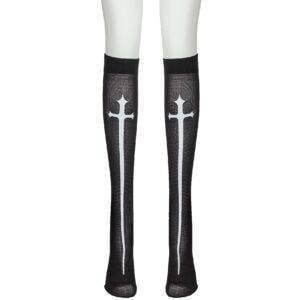 Gothic Women’s Cross Sword Elastic Stockings – Tube Knee Punk Dark Lolita Black/White Long Sexy Socks Gothtopia https://gothtopia.com