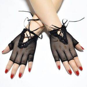 Black Gothic Women’s Half-finger Mesh Gloves – Lace-up Hollow Out Wrist-length Thin Gloves Gothtopia https://gothtopia.com