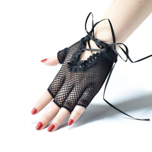 Black Gothic Women’s Half-finger Mesh Gloves – Lace-up Hollow Out Wrist-length Thin Gloves Gothtopia https://gothtopia.com