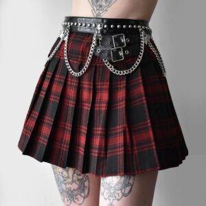 Gothic Red Plaid Pleated Grunge Belt Zip High Waist A-line Mini Skirt – SML Gothtopia https://gothtopia.com