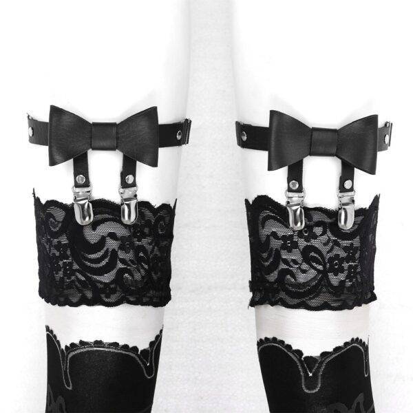 1 Pair PU Leather Bowknot Adjustable Harness Leg Garter Belts with Duck-Mouth Clips Gothtopia https://gothtopia.com