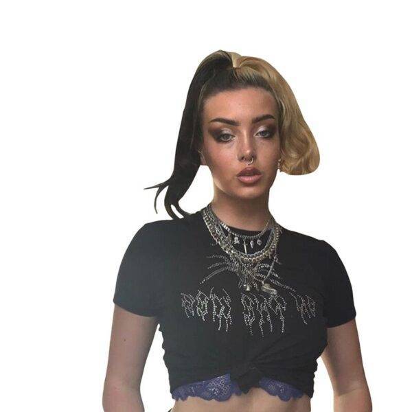 Spider Diamonds Casual O Neck Short Sleeve Woman’s T – Slim Fashion Simple Daily Cropped Top Gothtopia https://gothtopia.com
