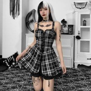 Fairycore Gothic Lolita Dress Women Vintage Dark Goth Lace Patchwork Bandage Corset Dress Elegant Y2k Emo Alt Partywear Gothtopia https://gothtopia.com