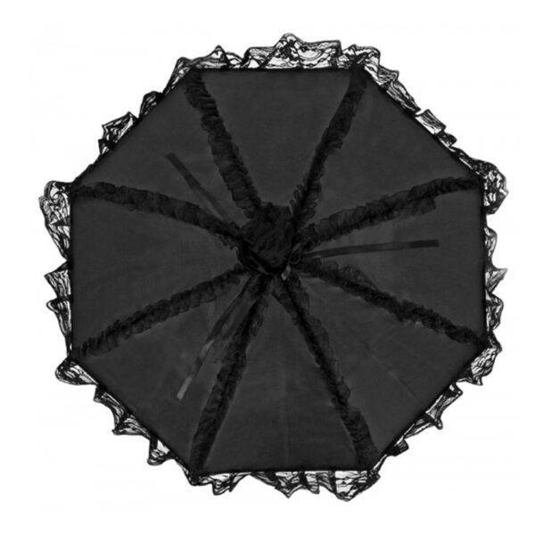 Elegant Black Color Gothic Lace Trim Lolita Sun Umbrella Gothtopia https://gothtopia.com