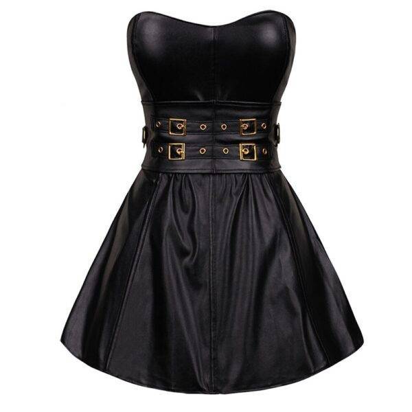 Black Faux Leather Corset Dress Women Sexy Body Shaper Party Mini Dress S-2XL Gothtopia https://gothtopia.com