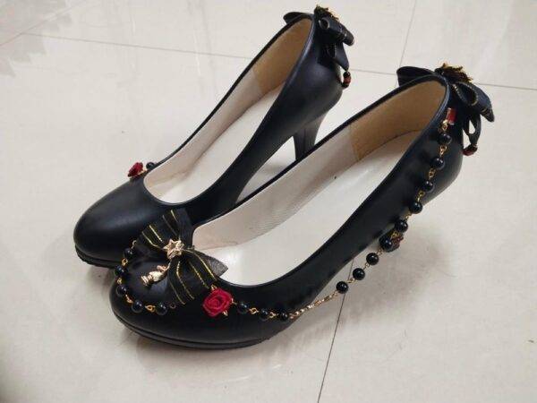 HAND MAKE Black Gothic Lolita Cosplay rose With Bows Platform Heel Lolita Shoes Gothtopia https://gothtopia.com