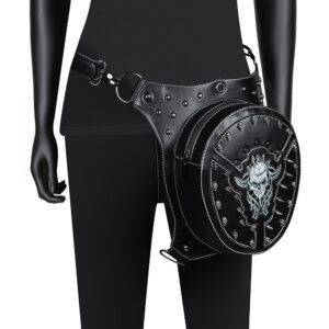 Gothic Punk Rivet Waist Bag Steampunk Drop Leg Bag Motorcycle Hip Belt Pack Multifunction Skull Shoulder Crossbody Bag Gothtopia https://gothtopia.com