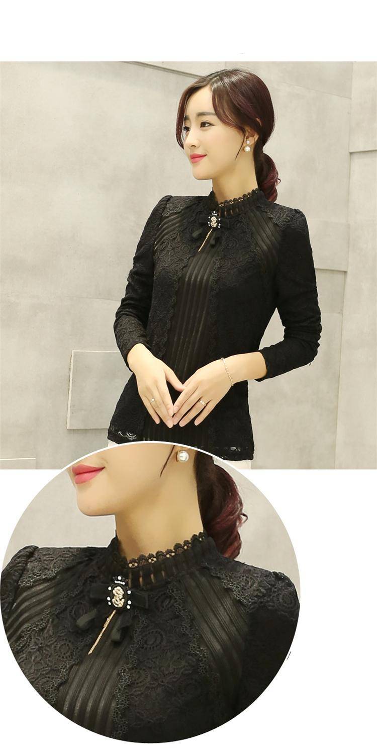 2021 Autumn Winter Fashion Lace Blouse Long Sleeve Slim Floral Lace Shirt Womens Tops and blouses Elegant Plus Size Tops 801G 25