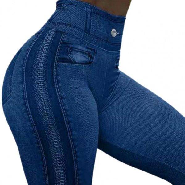 Skinny Women’s Imitation Jeans Leggings Hip Lifting Zipper Print High Waist Elastic Pants Gothtopia https://gothtopia.com