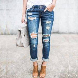 Vintage Ripped Low Rise Jeans Women’s Elastic Denim Pants Gothtopia https://gothtopia.com