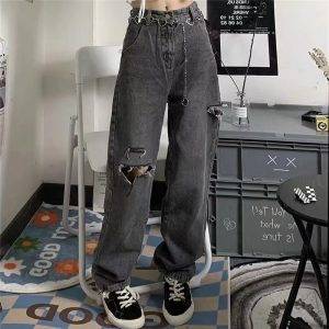 Hot Girl High Street Grunge Punk Vintage High Waist Denim Jeans Gothtopia https://gothtopia.com