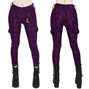 Plaid Women’s Gothic Punk High Waist Fashion High Waist Tight Multi Pocket Zipper Long Pencil Pants Gothtopia https://gothtopia.com