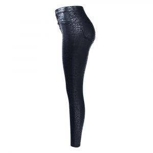 EU Size High Waist Black Leopard Pattern PU Jeans Woman Stretch Skinny Denim Jeans S-3XL Gothtopia https://gothtopia.com