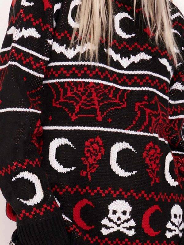 Gothic Moon Skull Pattern Knit Top Loose Long Sleeves Warm Autumn Winter Street Fashion Pullover Gothtopia https://gothtopia.com